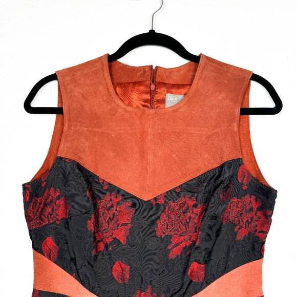 ASOS Black and Orange Suede Brocade Dress - Size 6 - Picture 3 of 8